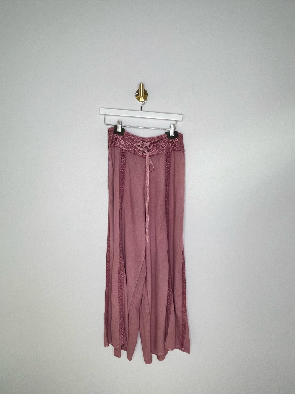 Bohemian | Devi Wide Leg Embroidered Palazzo Pants | Mauve Pink Lace-Trim Corset - Picture 2 of 16